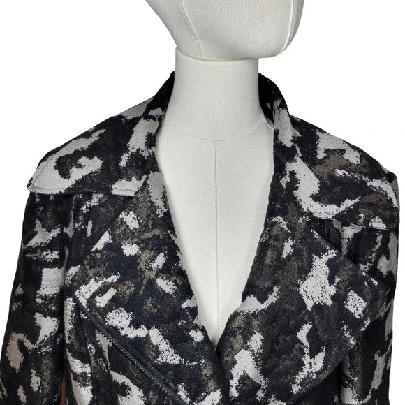 Lafayette 148 New York Camo Moto Jacket Blazer Size 12 Wool Blend Textured Work - Picture 4 of 8